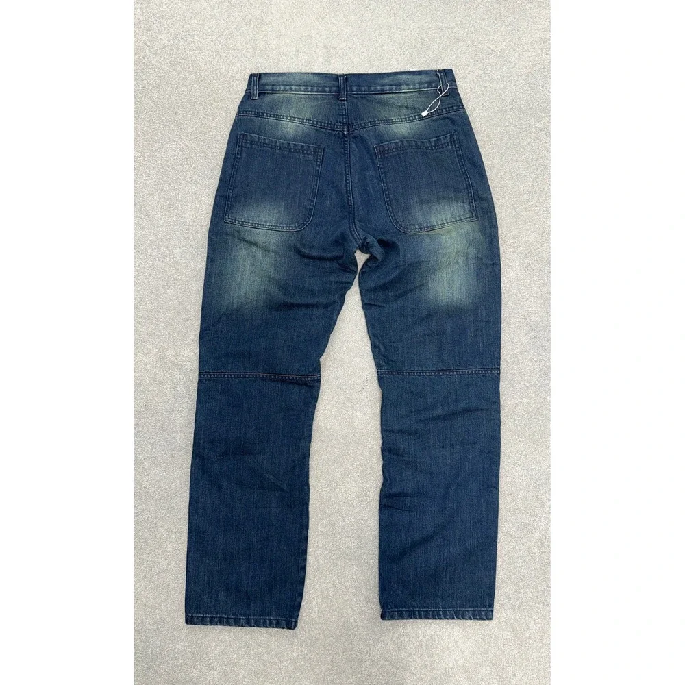 Craze Mens Straight Leg Jeans Blue Faded Wash Curved Seam Streetwear Denim - Picture 3 of 10